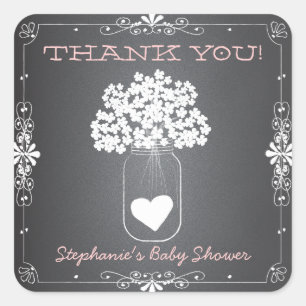 Adesivo Quadrado Chalkboard Mason Jar Obrigado Favor Stickers