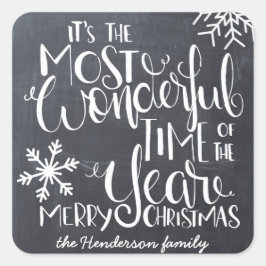Adesivo Quadrado Chalkboard Snowflake Maravilhoso Feliz Natal