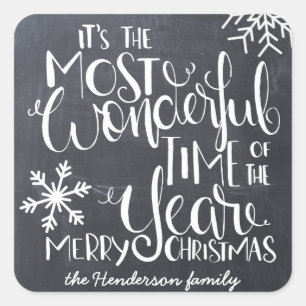 Adesivo Quadrado Chalkboard Snowflake Maravilhoso Feliz Natal