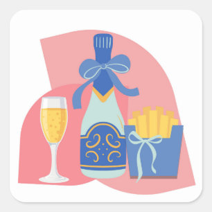 Adesivo Quadrado Champagne e batatas fritas