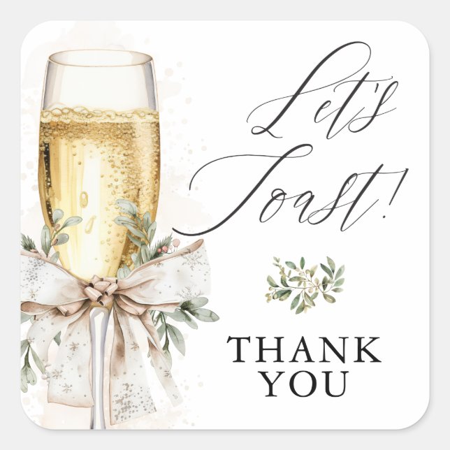 Adesivo Quadrado Champagne Let's Toast Winter Engagement Thank You (Frente)