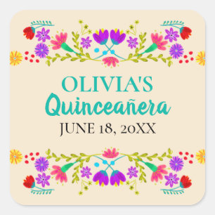 Adesivo Quadrado Champagne Mis Quince Anos Mexicanos Flores Fiesta
