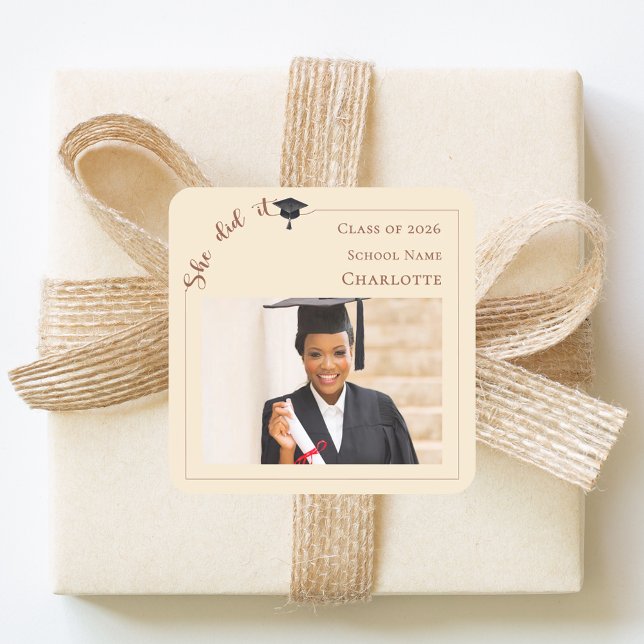 Adesivo Quadrado Champagne photo Graduation Party (Criador carregado)