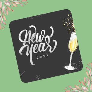 Adesivo Quadrado Champanhe Dourado Vidro Negro Confetti Moderno