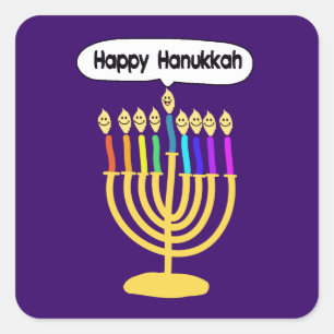 Adesivo Quadrado Channukah feliz Menora/Chanukia