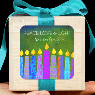 Adesivo Quadrado Chanucá Azul Boho Verde Vela Paz Amor Luz