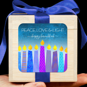 Adesivo Quadrado Chanucá Blue Boho Candles, Turquesa "Peace Love"