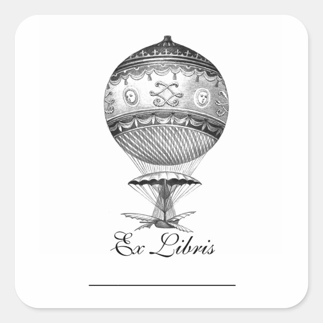 Adesivo Quadrado Chapas de livros Steampunk de Hot Air Ballon (Frente)