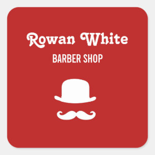 Adesivo Quadrado Chapéu branco e bigode em vermelho