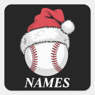 Adesivo Quadrado Chapéu de Basebol de Natal Personalizado com Nome