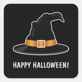 Adesivo Quadrado Chapéu de Bruxa Laranja Feliz de Halloween Negro