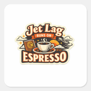 Adesivo Quadrado Chapéu Engraçado de Viagem para Amantes de Café