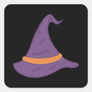 Adesivo Quadrado Chapéu roxo de Halloween assustador