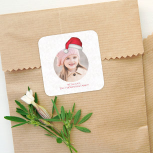 Adesivo Quadrado Chapéu Simples e Divertido de Natal do Papai Noel