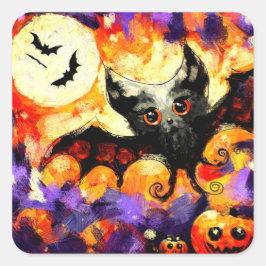 Adesivo Quadrado Chapéus De Lua De Grande Olho De Halloween