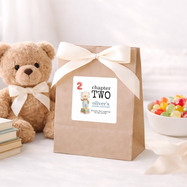Adesivo Quadrado Chapter Two Bear Books Boy 2nd Birthday Thanks (Criador carregado)