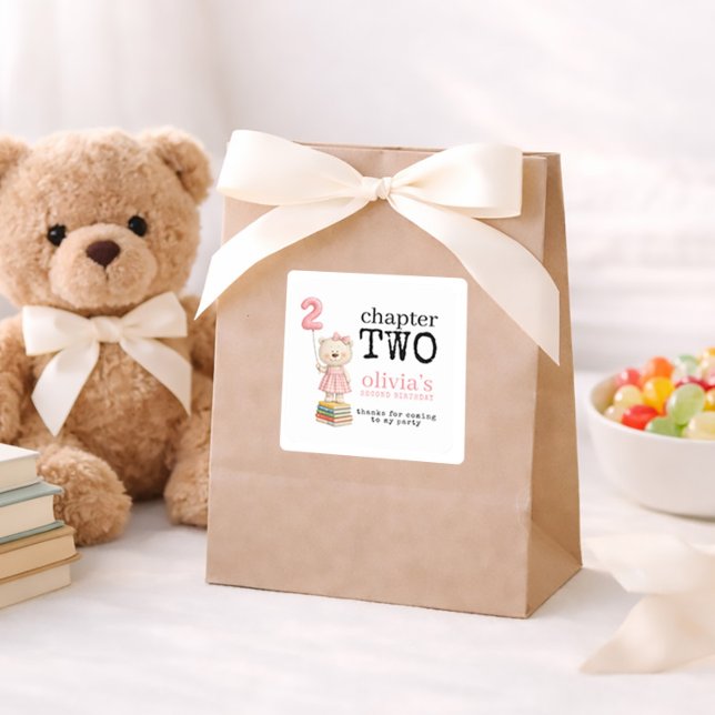 Adesivo Quadrado Chapter Two Bear Books Girl 2nd Birthday Thanks (Criador carregado)