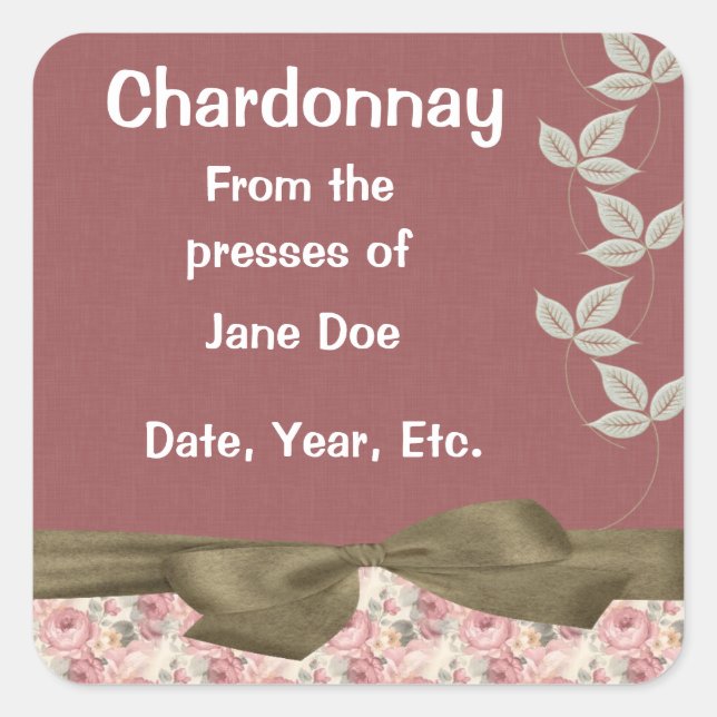 Adesivo Quadrado Chardonnay Rosa Wine Labels (Frente)