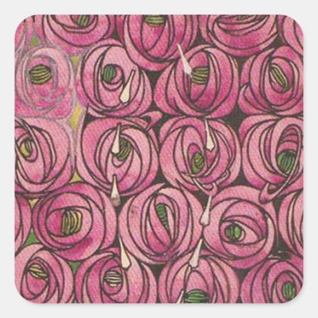 Adesivo Quadrado Charles Rennie Mackintosh - Rosas (Frente)