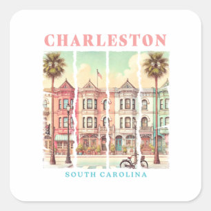 Adesivo Quadrado Charleston, Carolina do Sul - Rua Vintage King