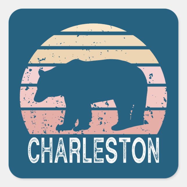 Adesivo Quadrado Charleston West Virginia Retro Bear (Frente)
