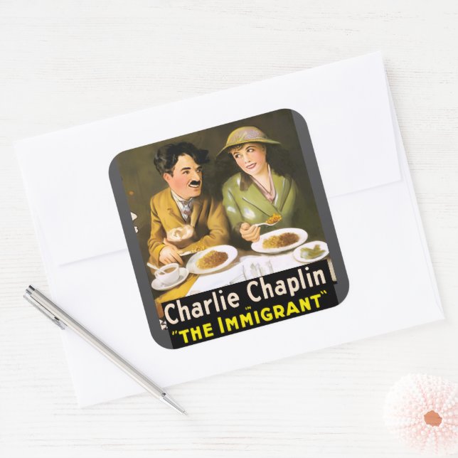 Adesivo Quadrado Charlie Chaplin/O Vinheta Imigrante (Envelope)