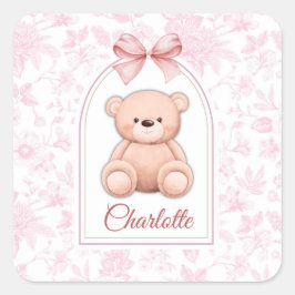 Adesivo Quadrado Charlotte | Design de Enfermeiro de Urso Rosa Pers