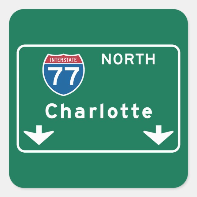Adesivo Quadrado Charlotte, NC Road Sign (Frente)