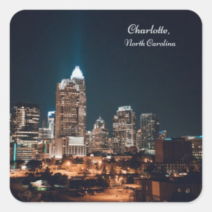 Adesivo Quadrado Charlotte North Carolina City Skyline Night