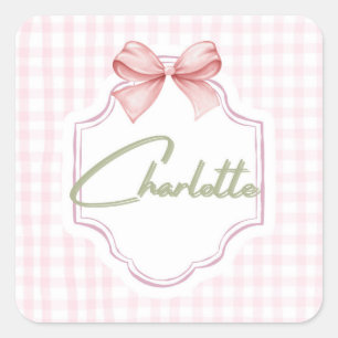 Adesivo Quadrado Charlotte Personalizada Arco Rosa & Gingham Impres