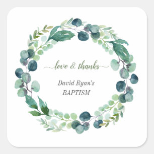 Adesivo Quadrado Charm Eucalyptus Foliage Wreath Boy Baptism