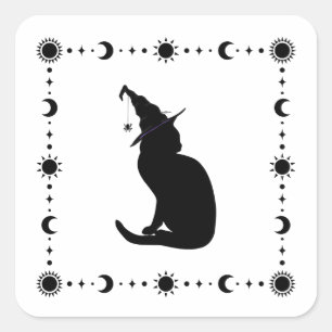 Adesivo Quadrado Charm n' Witch Cat Halloween Sticker