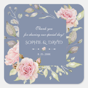 Adesivo Quadrado Charm Pink Floral Dusty Casamento Azul