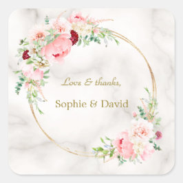 Adesivo Quadrado Charm Primavera Watercolor Peonies Bloom Dourado C