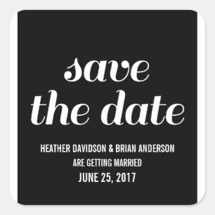 Adesivo Quadrado Charm Save the Date Stickers, Black