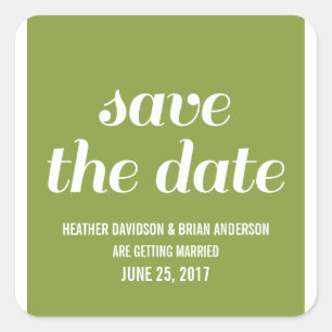 Adesivo Quadrado Charm Save the Date Stickers, Olive Green