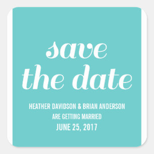 Adesivo Quadrado Charm Save the Date Stickers, Turquoise