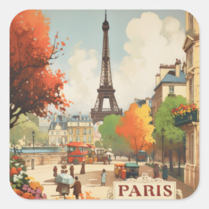 Adesivo Quadrado Charme de Viagem de Marco Histórico Retro de Paris