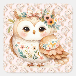 Adesivo Quadrado Charme Farmcore Boho Cottagecore Owl