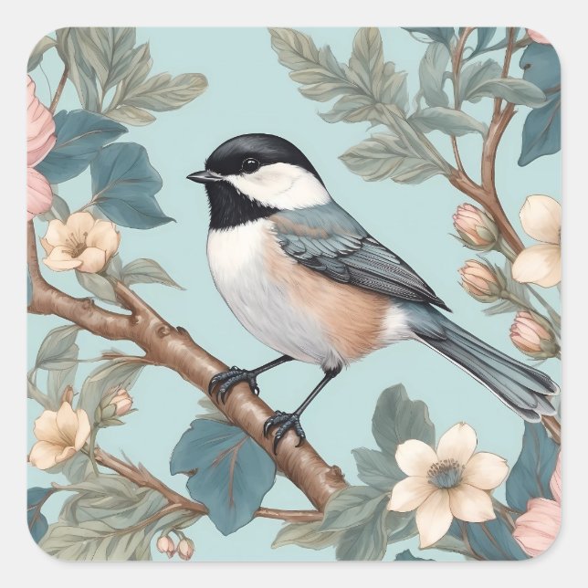 Adesivo Quadrado Charming Chickadee Bird (Frente)
