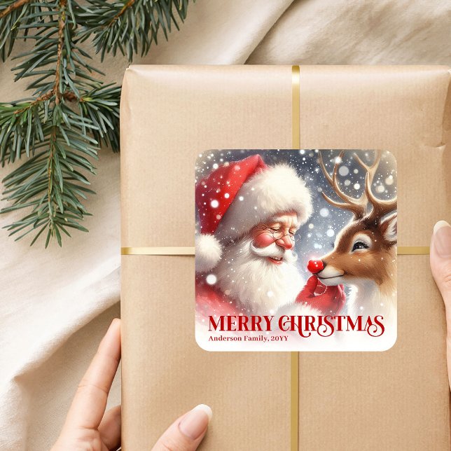 Adesivo Quadrado Charming Santa Claus Rudolph Personalized Kids   (Charming Santa Claus Rudolph Personalized Kids Holiday Sticker

)