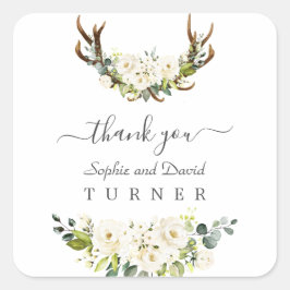 Adesivo Quadrado Charmoso Aquarela Flores Brancas Amarradores Casam