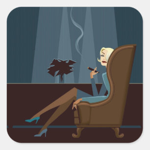 Adesivo Quadrado Charuto de fumo da mulher de negócios