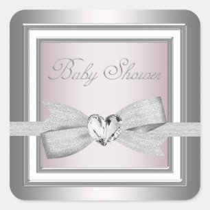 Adesivo Quadrado Chás de fraldas de Prata Rosa Elegante
