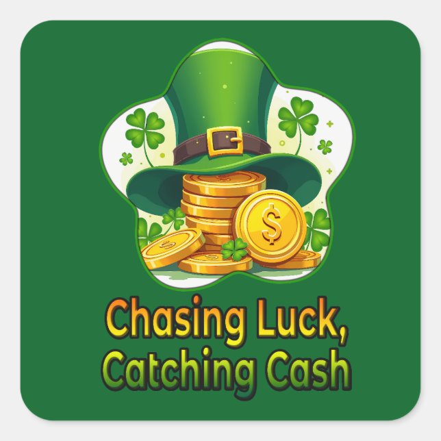 Adesivo Quadrado Chasing Luck Catching Cash - Autocolante (Frente)