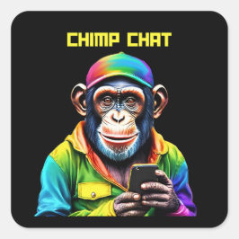Adesivo Quadrado Chat-Chimpanzé engraçado com telefone
