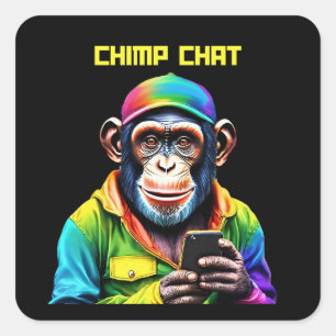 Adesivo Quadrado Chat-Chimpanzé engraçado com telefone