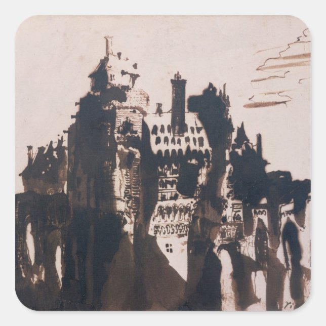 Adesivo Quadrado Chateau fortificado por duas Pontes (Frente)