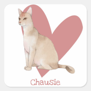 Adesivo Quadrado Chausie Cat Watercolor Gatinho Coração Rosa