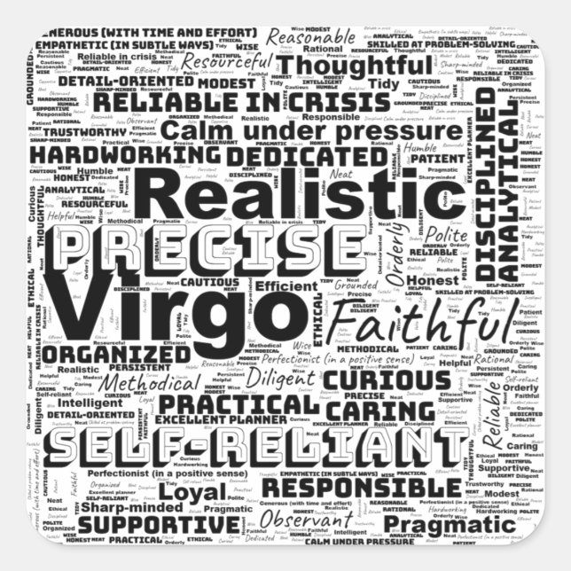 Adesivo Quadrado Chaveiro do Virgo Zodiac Word Cloud Inspiration (Frente)
